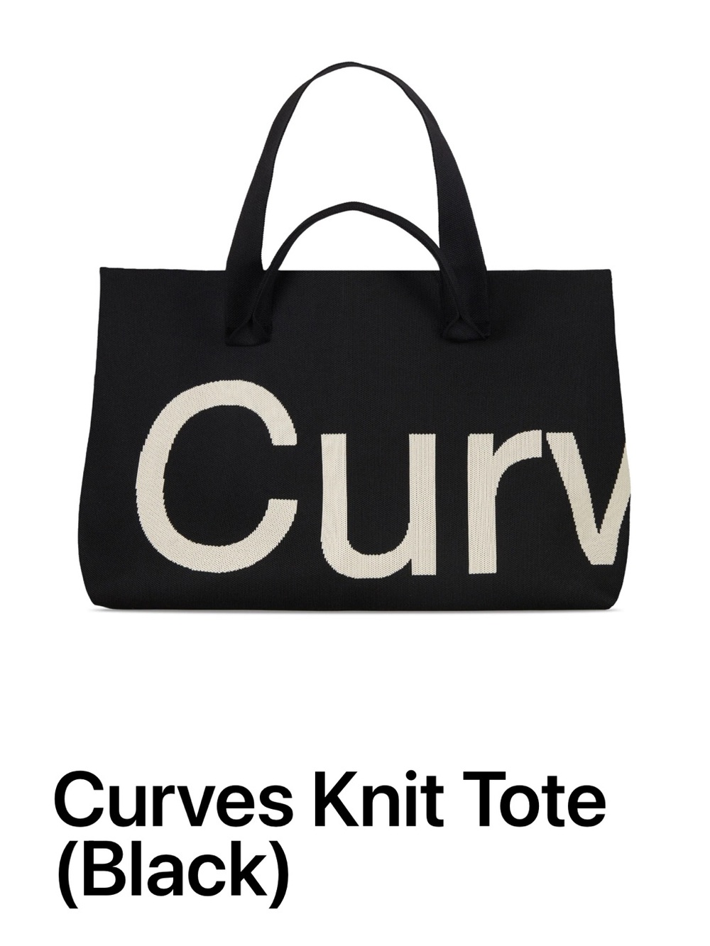 Curves Knit Tote - Black with Cream Lettering